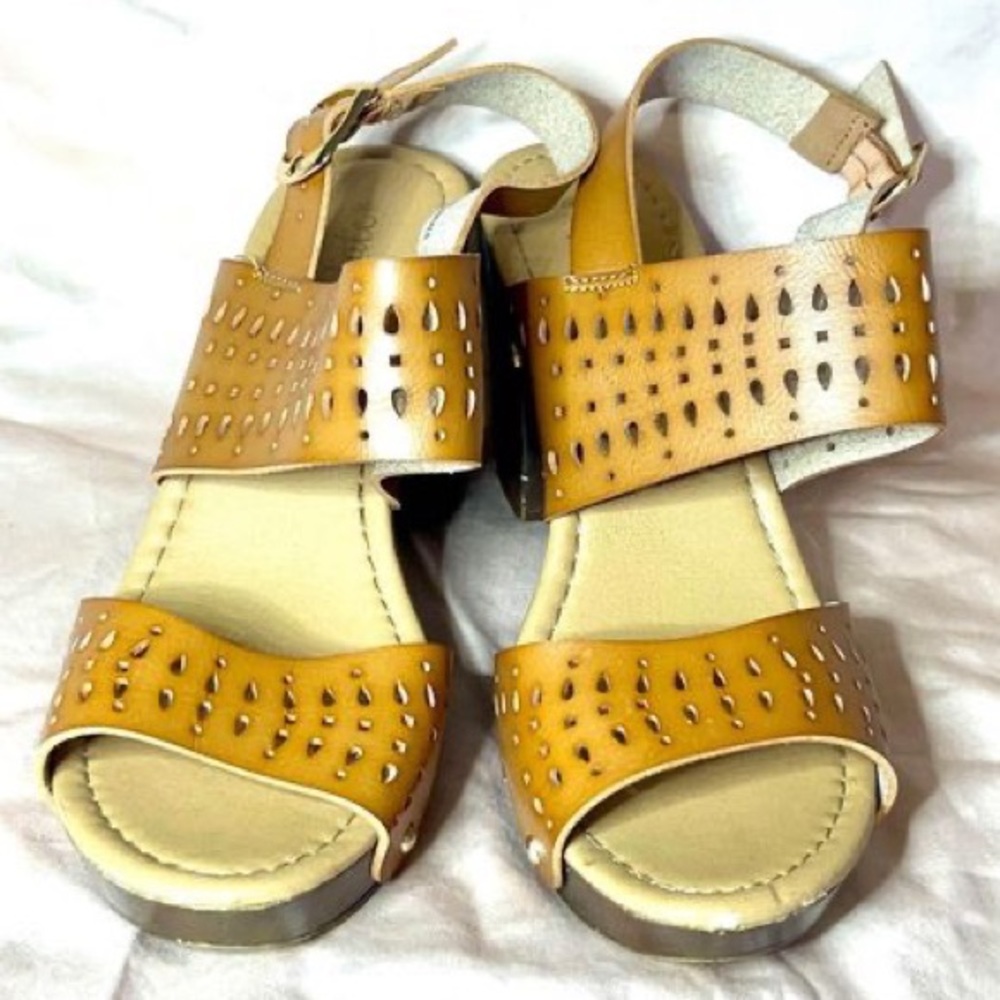 Altar’d State - laser cut brown leather block heels - women 8 - $25